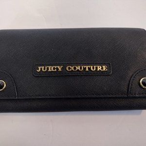 Juicy Couture Black Vegan Leather Wallet Pink Lining Bill Fold